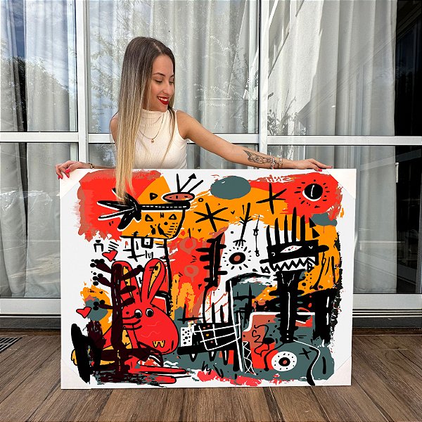 Quadro Decorativo Canvas Street Art com Gravuras Coloridas Horizontal