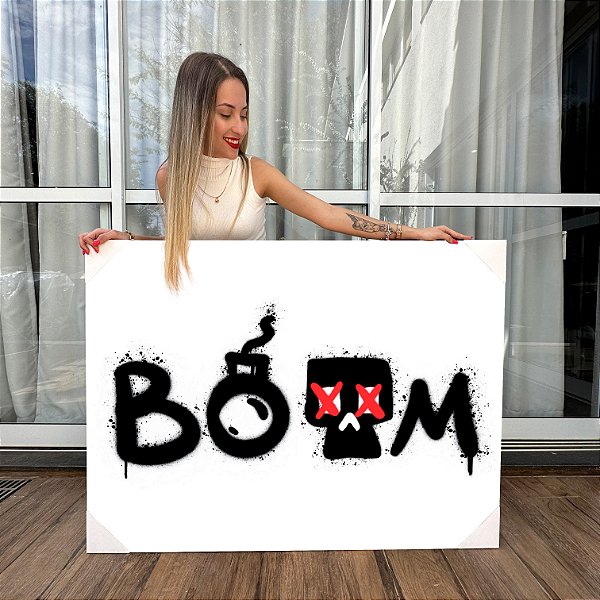 Quadro Decorativo Canvas Street Art Com Palavra Boom Horizontal