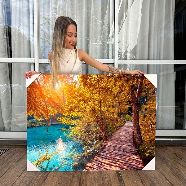 Quadro Decorativo Canvas Paisagem de Lago Cristalino em meio ao Bosque Horizontal