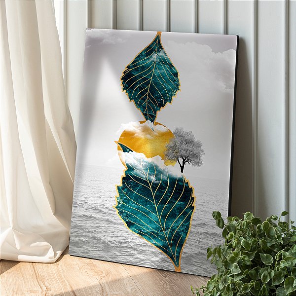 Quadro Decorativo Canvas Abstrato Folhas e Natureza Vertical