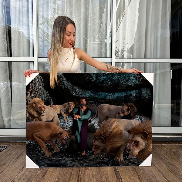 Quadro Decorativo Canvas Religioso Daniel na Cova dos Leões Horizontal