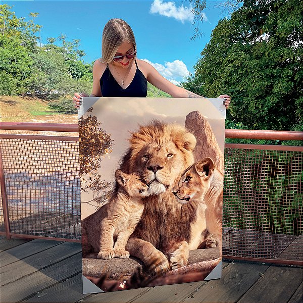 Quadro Decorativo Canvas Família Leão 1 Filhote Vertical