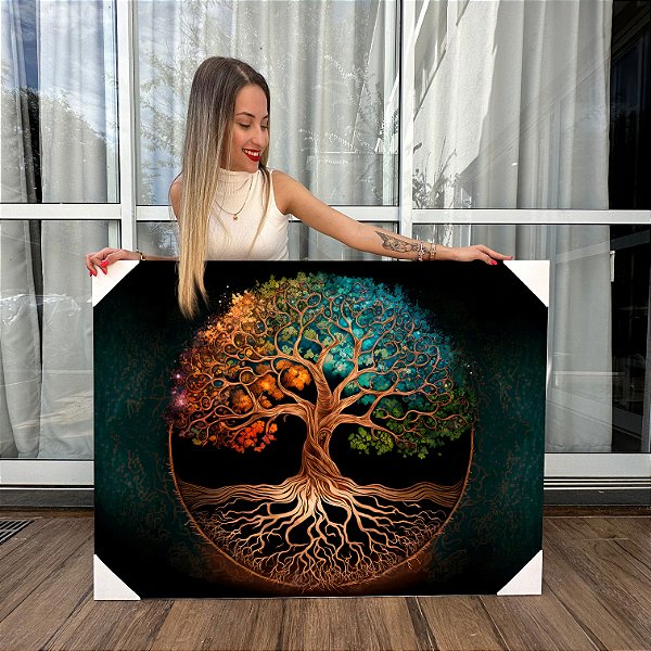 Quadro Decorativo Canvas Religioso Árvore da Vida Colorida Horizontal