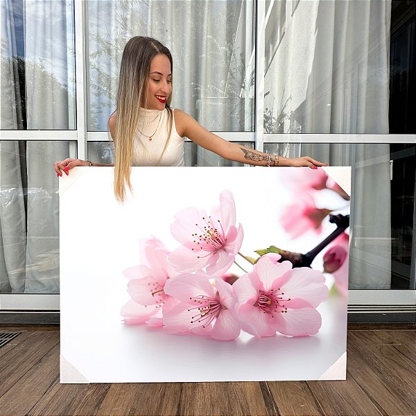 Quadro Decorativo Canvas Flores Elegantes em Fundo Branco Horizontal