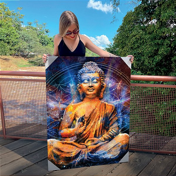 Quadro Decorativo Canvas Religioso Buda Abstrato Fundo Cósmico Vertical