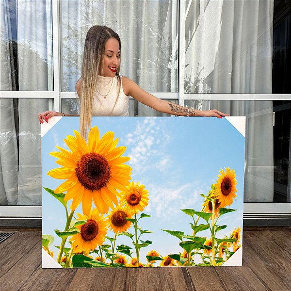 Quadro Decorativo Canvas Flores Plantação de Girassois Horizontal