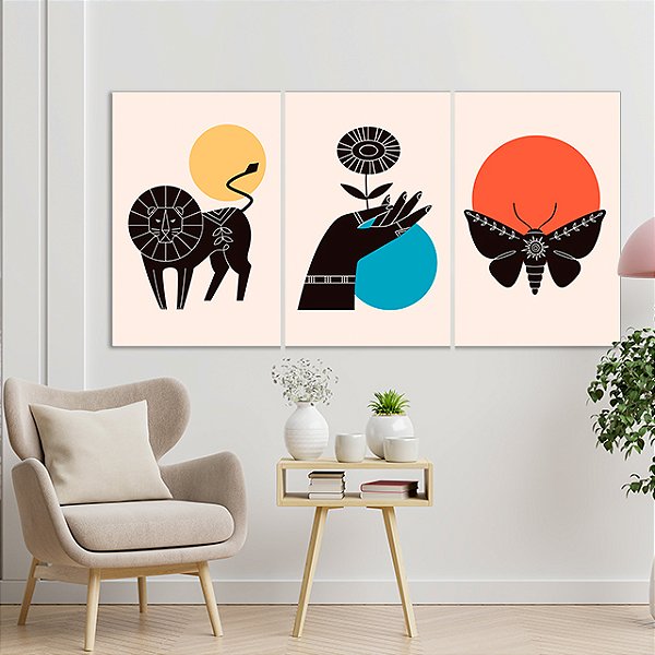 Quadros Decorativos Trio em Canvas Abstrato Círculos Coloridos