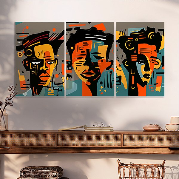 Quadros Decorativos Trio em Canvas Street Art Rostos de Homens