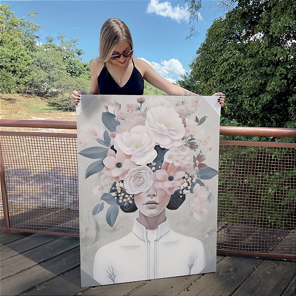 Quadro Decorativo Canvas Beleza Feminina Mulher com Flores na Cabeça