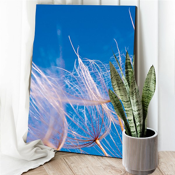 Quadro Decorativo Canvas Floral Dentes de Leão em Fundo Azul