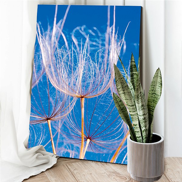 Quadro Decorativo Canvas Floral Dentes de Leão em Fundo Azul