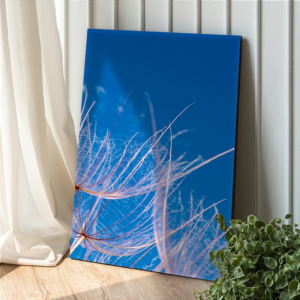Quadro Decorativo Canvas Floral Dentes de Leão em Fundo Azul