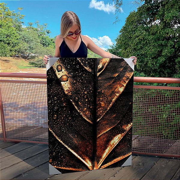 Quadro Decorativo Canvas Abstrato Padrão Dourado com Gotas D'água Vertical