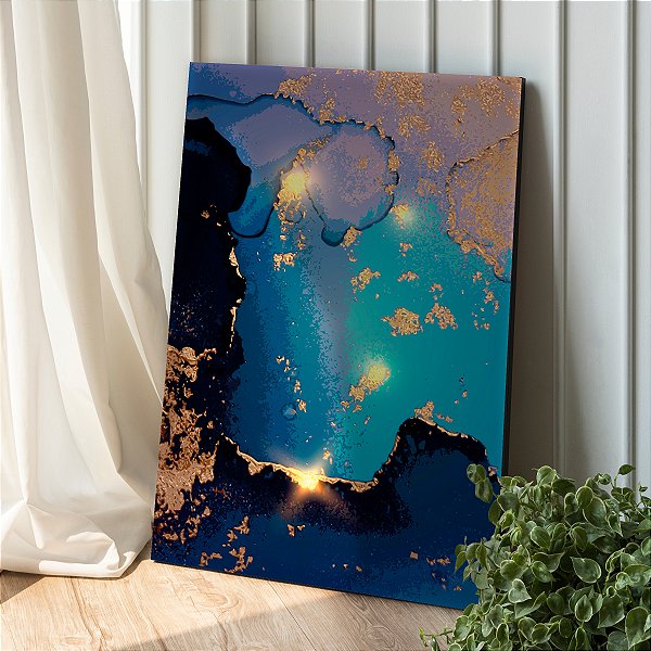 Quadro Decorativo Canvas Pintura Abstrata Cores Frias e Pontos Luminosos Vertical