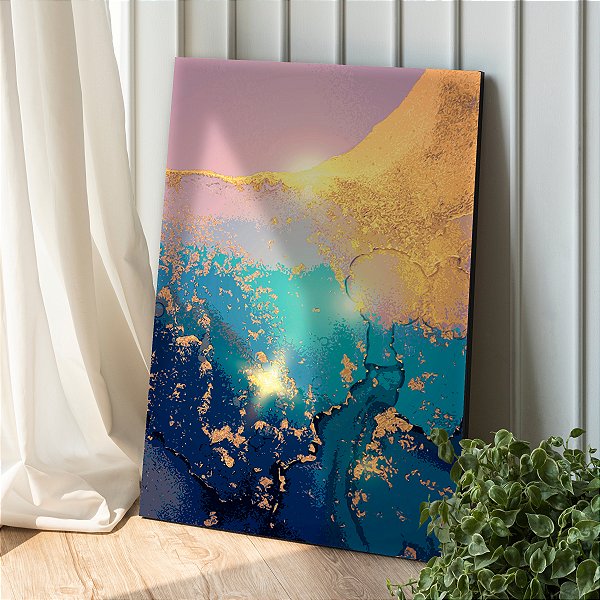 Quadro Decorativo Canvas Pintura Abstrata Cores Frias e Pontos Luminosos Vertical