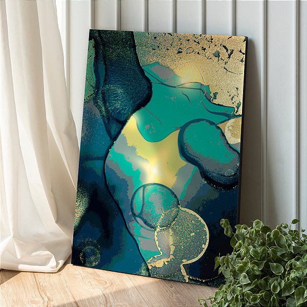 Quadro Decorativo Canvas Pintura Abstrata Cores Frias Vertical
