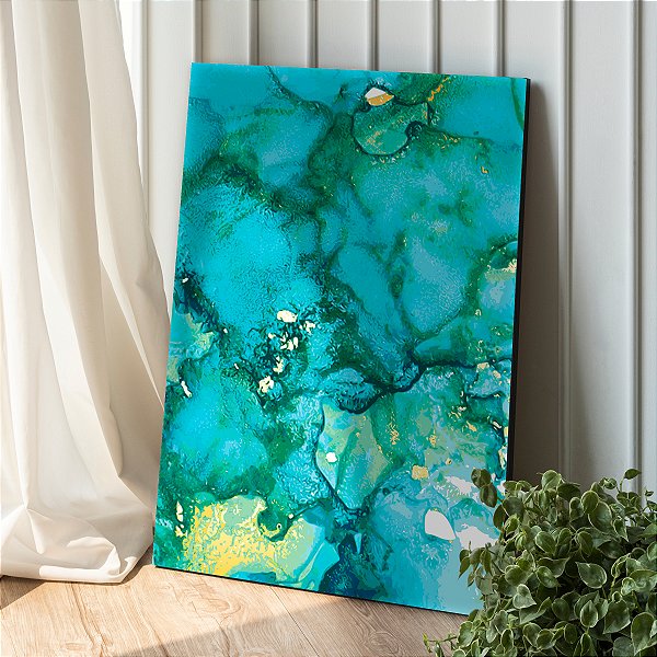 Quadro Decorativo Canvas Pintura Abstrata Cores Frias Suaves Vertical