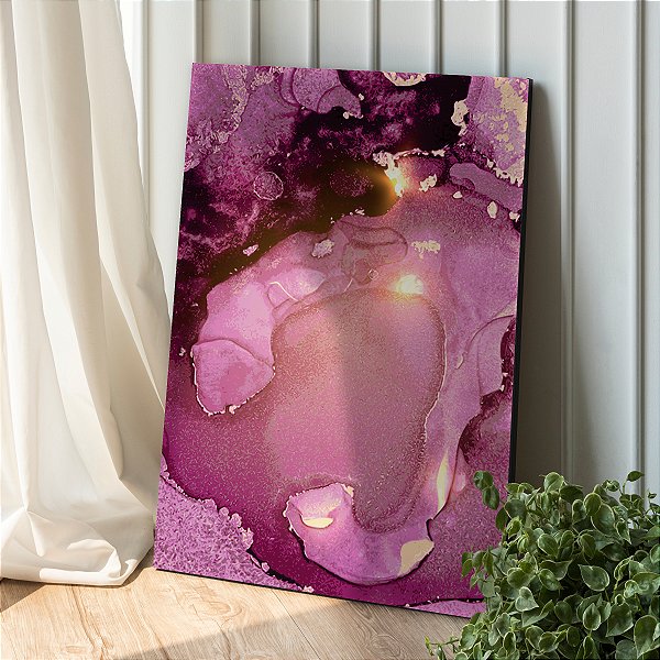 Quadro Decorativo Canvas Pintura Abstrata Tons de Roxo com Pontos Luminosos Vertical