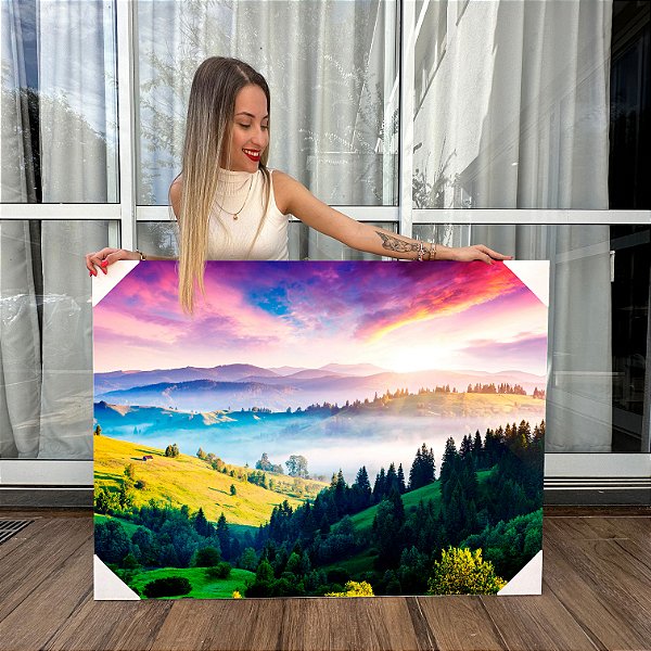 Quadro Decorativo Canvas Paisagem Colorida Campo Horizonte Céu Várias Cores Horizontal