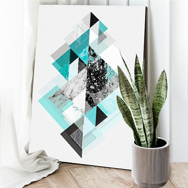 Quadro Decorativo Canvas Abstrato Formas Geométricas Triângulos e Losangos Vertical