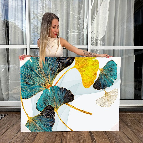 Quadro Decorativo Canvas Folhas de Lótus Coloridas em Fundo Suave Horizontal