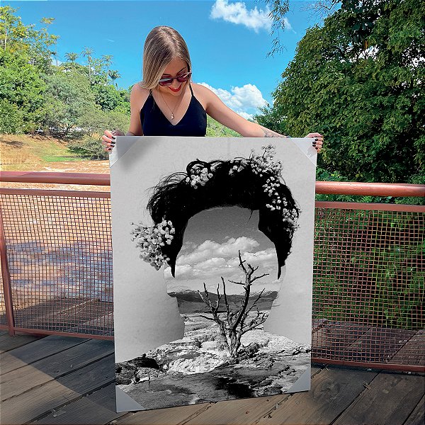 Quadro Decorativo Canvas Retrato de Mulher sem Rosto Preto e Branco Vertical