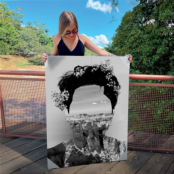 Quadro Decorativo Canvas Retrato de Mulher sem Rosto Preto e Branco Vertical
