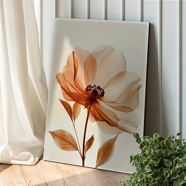 Quadro Decorativo Canvas Flor em Tons Terrosos Pétalas Finas Vertical