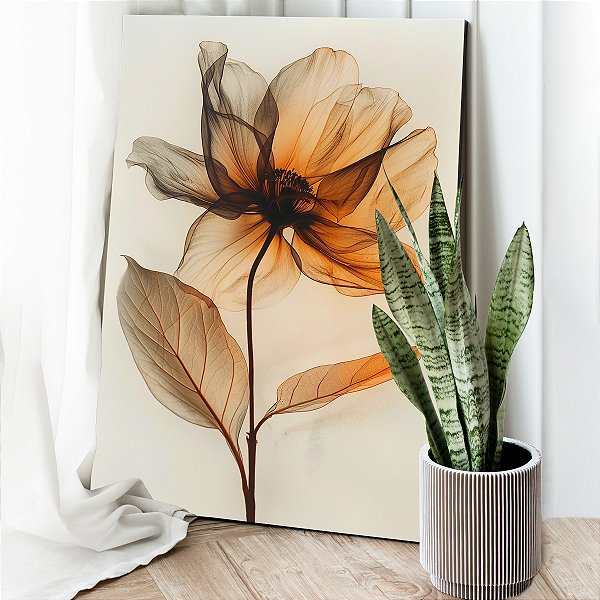Quadro Decorativo Canvas Flor em Tons Terrosos Pétalas Finas Vertical