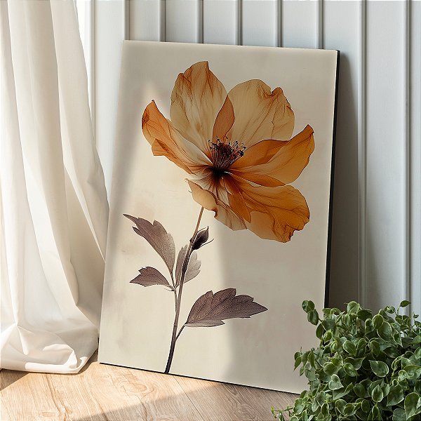 Quadro Decorativo Canvas Flor em Tons Terrosos Pétalas Finas Vertical