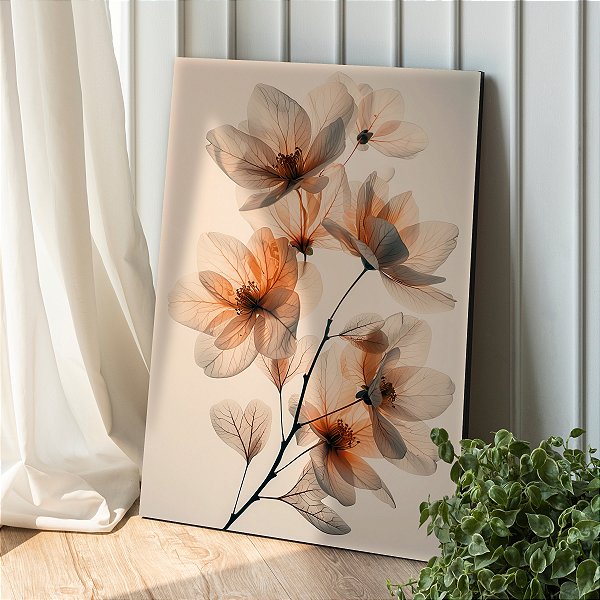 Quadro Decorativo Canvas Quarteto Flores em Tons Terrosos Vertical