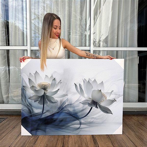 Quadro Decorativo Canvas Composição Flores de Lótus Brancas Horizontal