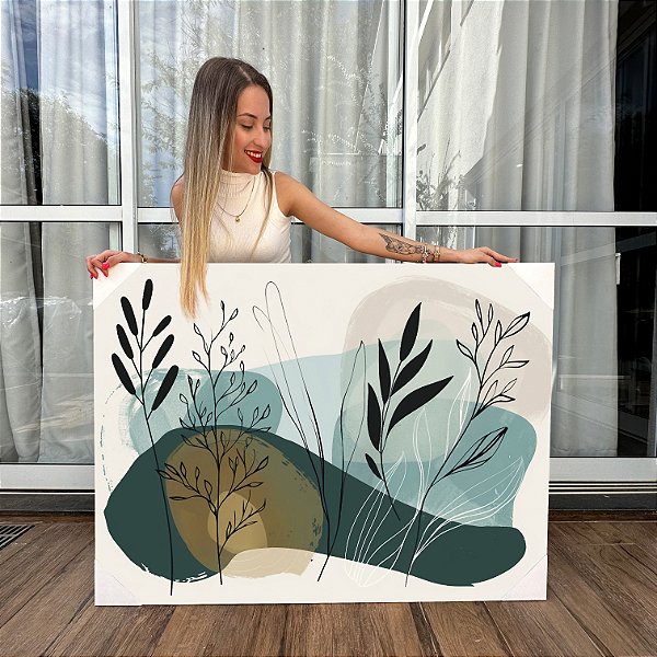 Quadro Decorativo Canvas Pintura Abstrata Folhagem Horizontal