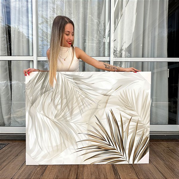 Quadro Decorativo Canvas Folhagem em Tons Terrosos Horizontal