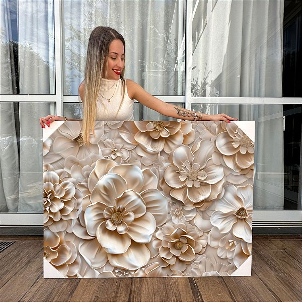 Quadro Decorativo Canvas Composição Flores em Tons Terrosos Suaves Horizontal