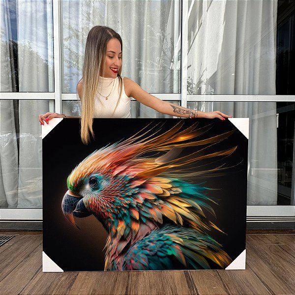 Quadro Decorativo Canvas Animais Pássaro Colorido Estilizado Horizontal