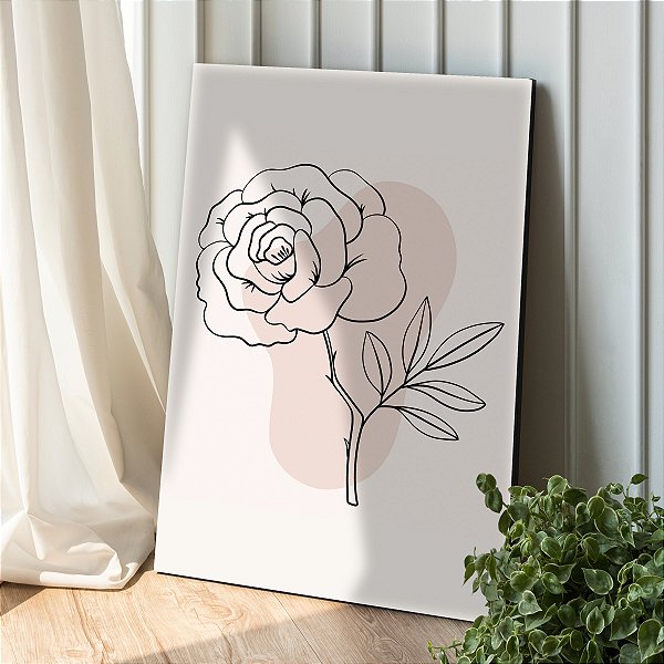 Quadro Decorativo Canvas Ilustração de Rosa em Fundo Claro Vertical