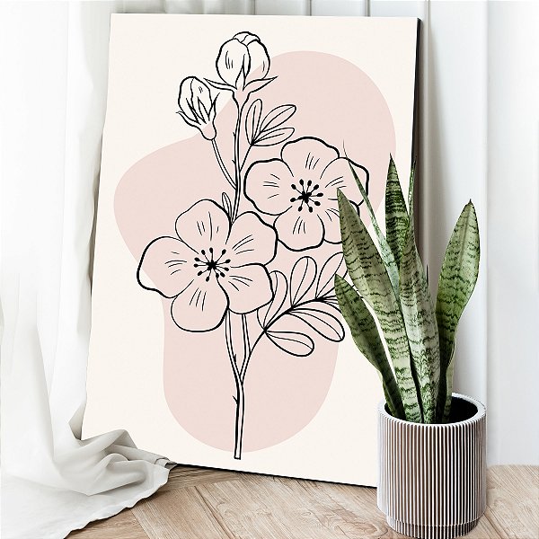 Quadro Decorativo Canvas Ilustração de Flores em Fundo Claro Vertical