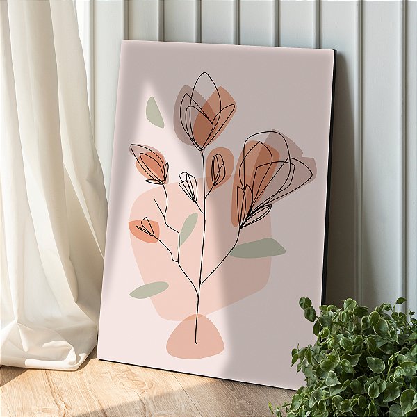 Quadro Decorativo Canvas Tulipas Traços MInimalistas Tons Terrosos Vertical