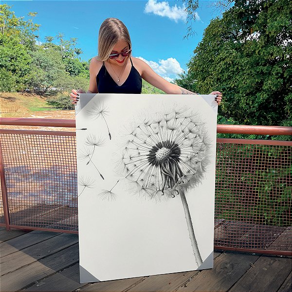 Quadro Decorativo Canvas Dente de Leão ao Vento Preto e Branco Vertical
