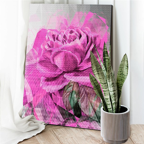 Quadro Decorativo Canvas Nórdico Elegante Floral com Rosa Vertical