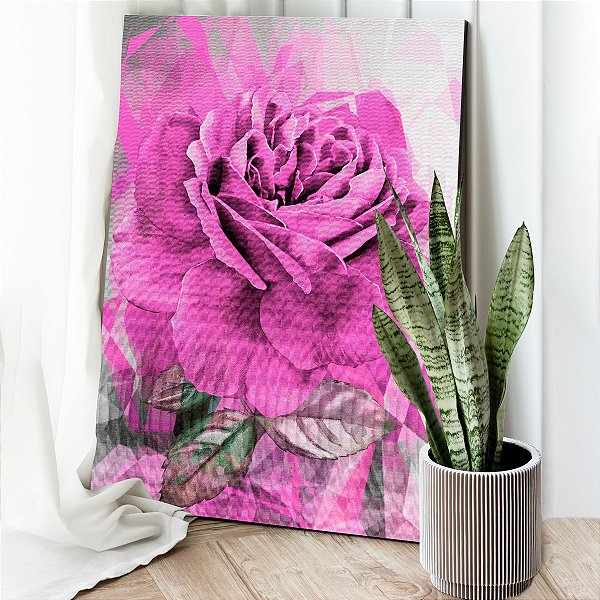 Quadro Decorativo Canvas Nórdico Elegante Floral com Rosa Vertical
