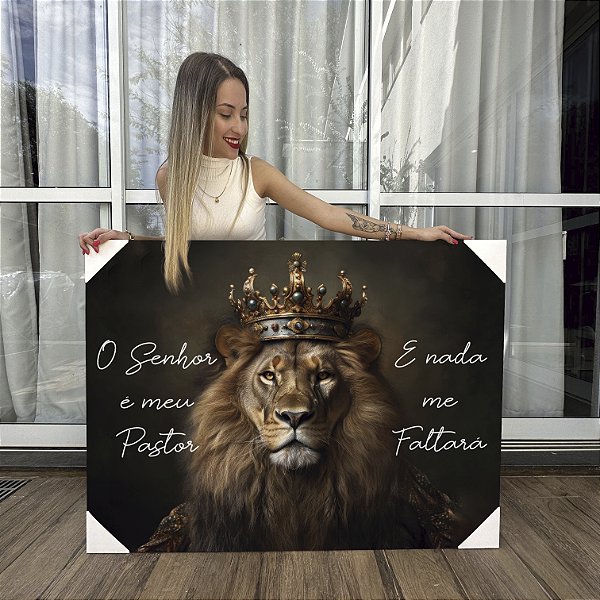 Quadro Decorativo Canvas Leão de Judá Salmo 23 Horizontal