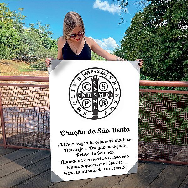 Quadro Decorativo Canvas Religioso Medalha e Oração de São Bento Vertical