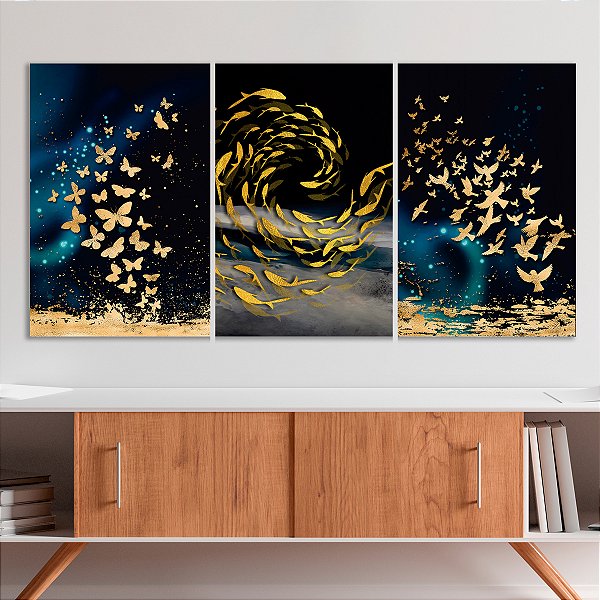 Quadro Decorativo Canvas Trio Abstrato Moderno Estilo Nórdico