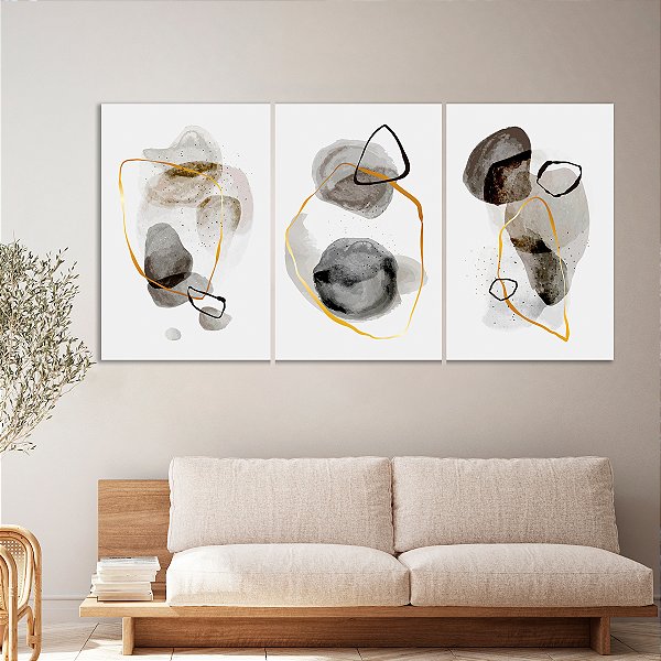 Quadro Decorativo Canvas Trio Formas Abstratas Tons Terrosos