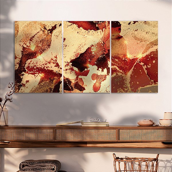 Quadro Decorativo Canvas Trio Pinturas Abstratas em Tons Terrosos