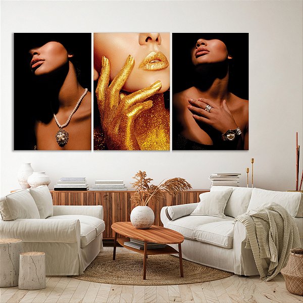 Quadro Decorativo Canvas Trio Beleza Feminina Rostos Parciais