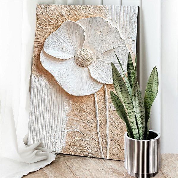 Quadro Decorativo Canvas Composição Abstrata Flor Branca Vertical