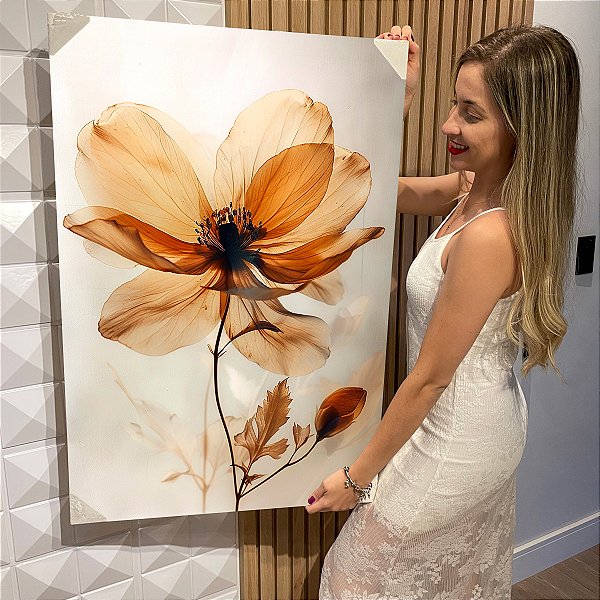 Quadros Decorativos Flutuante Flor Laranja Pétalas Finas Vertical
